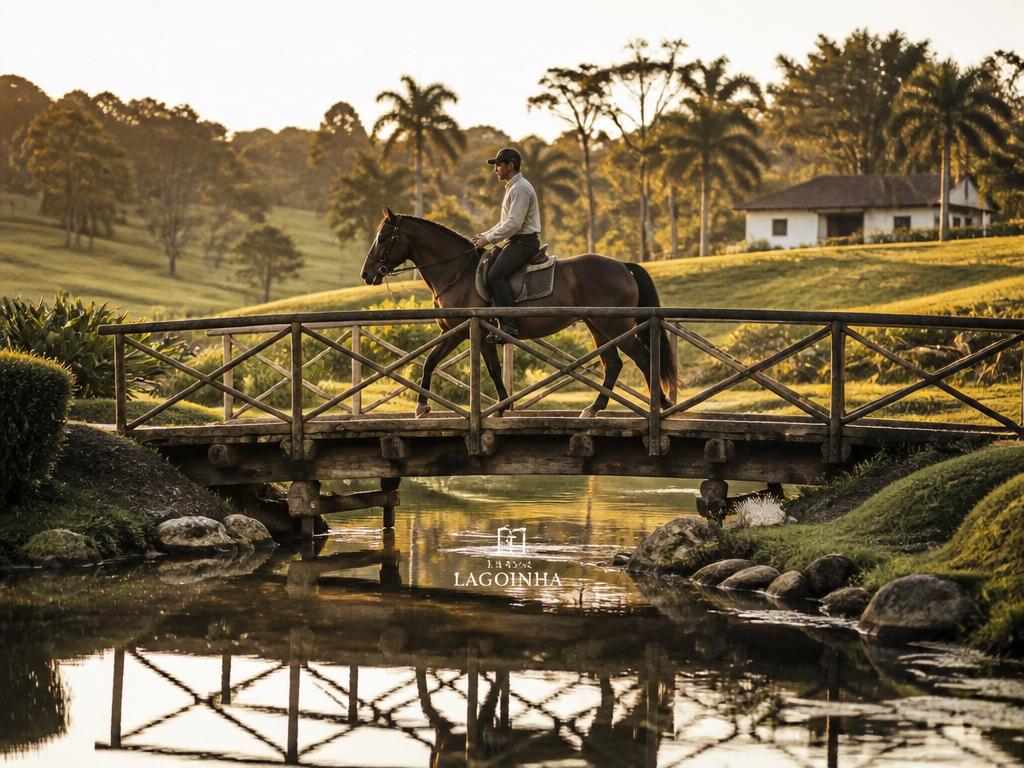 Cavalo atravessando ponte de madeira sobre riacho
